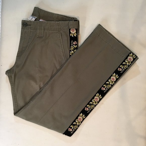 Lucky Brand Pants - Lucky Women Olive Green Trousers w/Stripe Sz12/31